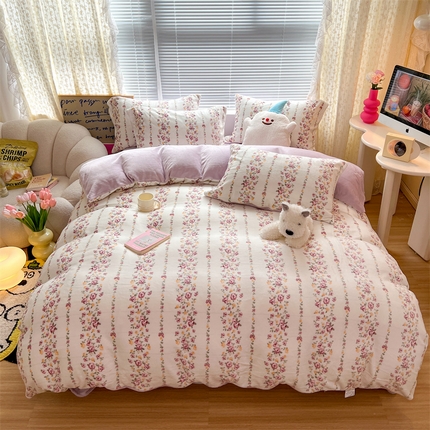 顾里家纺 新款ins少女保暖牛奶绒四件套第二批 紫藤花