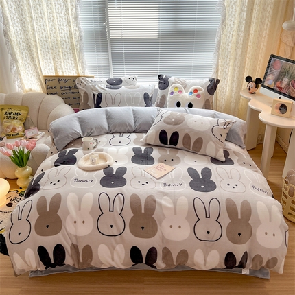 顾里家纺 新款ins少女保暖牛奶绒四件套第二批 简约小兔