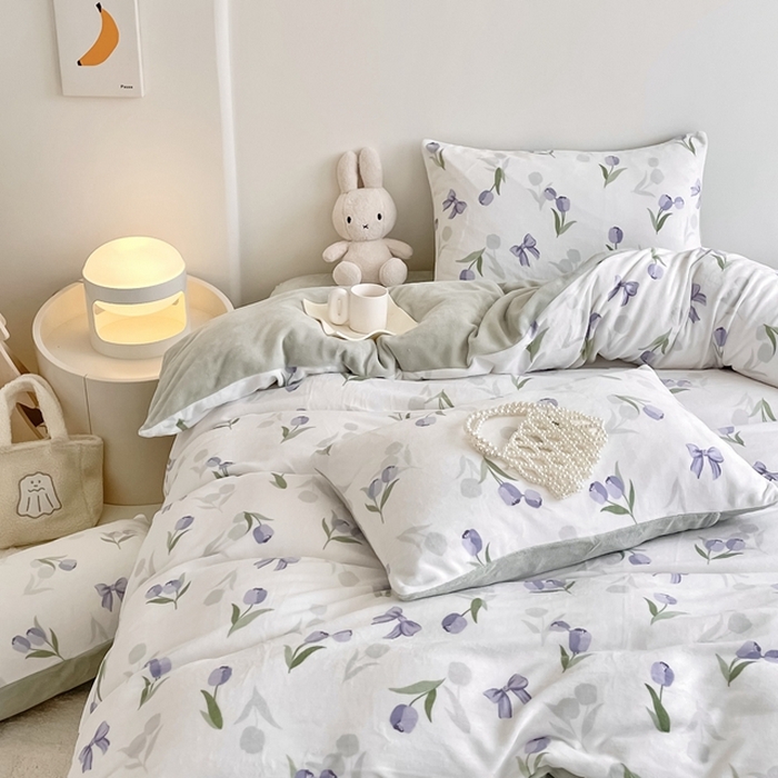 91家纺网 家纺一手货源 找家纺 潘朵拉 2023新款秋冬ins韩系牛奶绒印花四件套 蝶郁