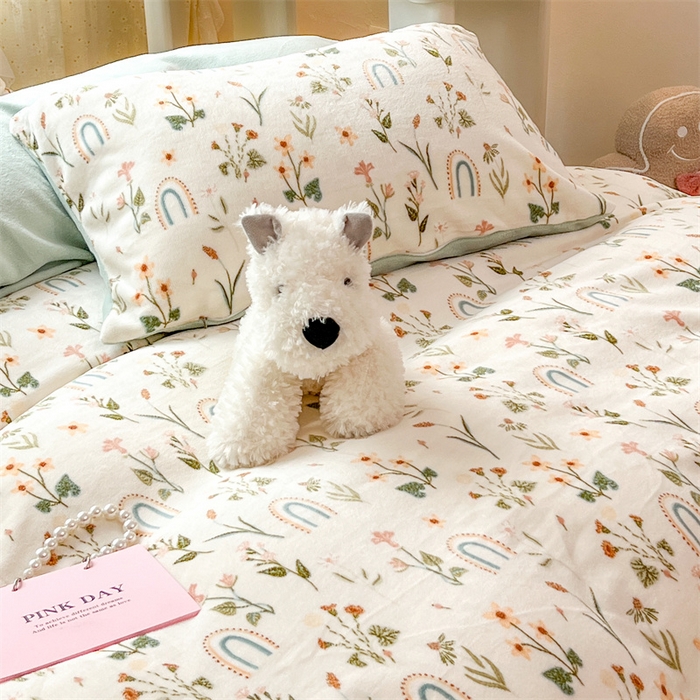 91家纺网 家纺一手货源 找家纺 顾里家纺 2023新款ins少女保暖牛奶绒四件套第二批 植物园林