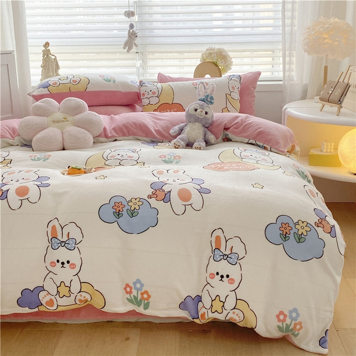 91家纺网 家纺一手货源 找家纺 古吉梦 2023新增牛奶绒印花（跑量款） 萌兔乐园