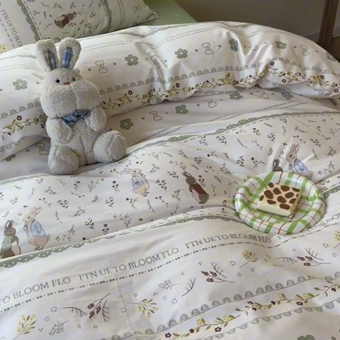 91家纺网 家纺一手货源 找家纺 田野 2023新款秋冬款13372全棉四件套 松果兔