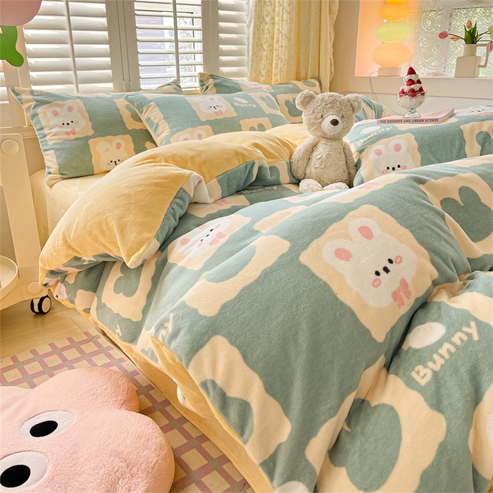 91家纺网 家纺一手货源 找家纺 古吉梦 2023新增牛奶绒印花（跑量款） 棋盘格兔