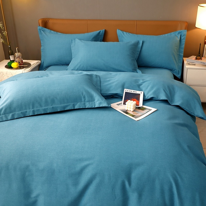 91家纺网 家纺一手货源 找家纺 晶缦家纺 2023加厚全棉纯色生态磨毛多规格四件套 纯依-湖蓝