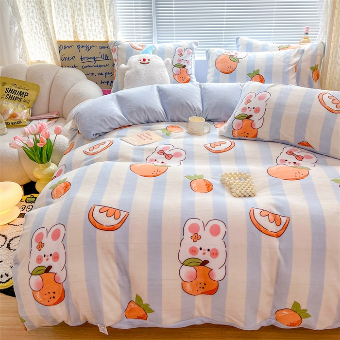 91家纺网 家纺一手货源 找家纺 顾里家纺 2023新款ins少女保暖牛奶绒四件套第二批 桔子小兔