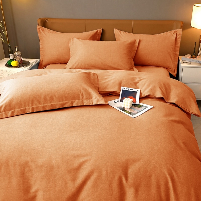 91家纺网 家纺一手货源 找家纺 晶缦家纺 2023加厚全棉纯色生态磨毛多规格四件套 纯依-时尚桔