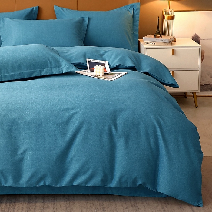 91家纺网 家纺一手货源 找家纺 晶缦家纺 2023加厚全棉纯色生态磨毛多规格四件套 纯依-湖蓝