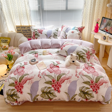 顾里家纺 新款ins少女保暖牛奶绒四件套第二批 彼岸花