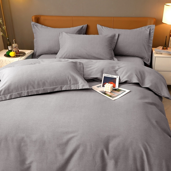 91家纺网 家纺一手货源 找家纺 晶缦家纺 2023加厚全棉纯色生态磨毛多规格四件套 纯依-银灰