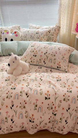 91家纺网 家纺一手货源 找家纺 顾里家纺 2023新款ins少女保暖牛奶绒四件套第二批 植物园林