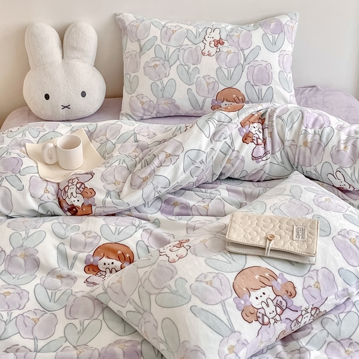 91家纺网 家纺一手货源 找家纺 潘朵拉 2023新款秋冬ins韩系牛奶绒印花四件套 花里