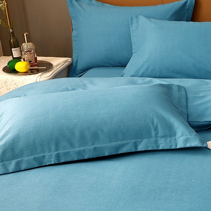 91家纺网 家纺一手货源 找家纺 晶缦家纺 2023加厚全棉纯色生态磨毛多规格单品四件套--枕套 纯依-湖蓝