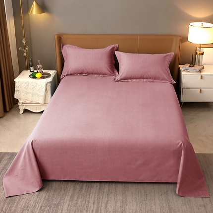 晶缦家纺 2023加厚全棉纯色生态磨毛多规格单品四件套--床单 纯依-豆沙