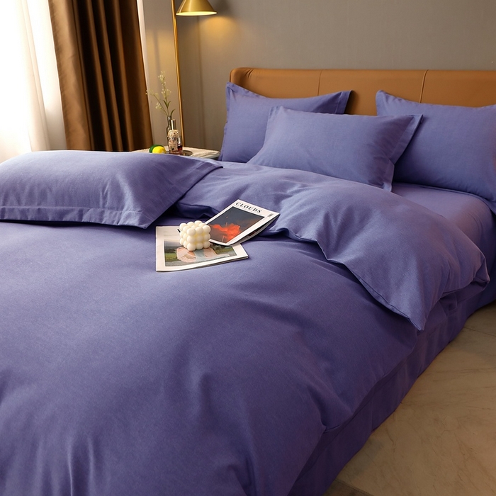 91家纺网 家纺一手货源 找家纺 晶缦家纺 2023加厚全棉纯色生态磨毛多规格四件套 纯依-牛仔蓝