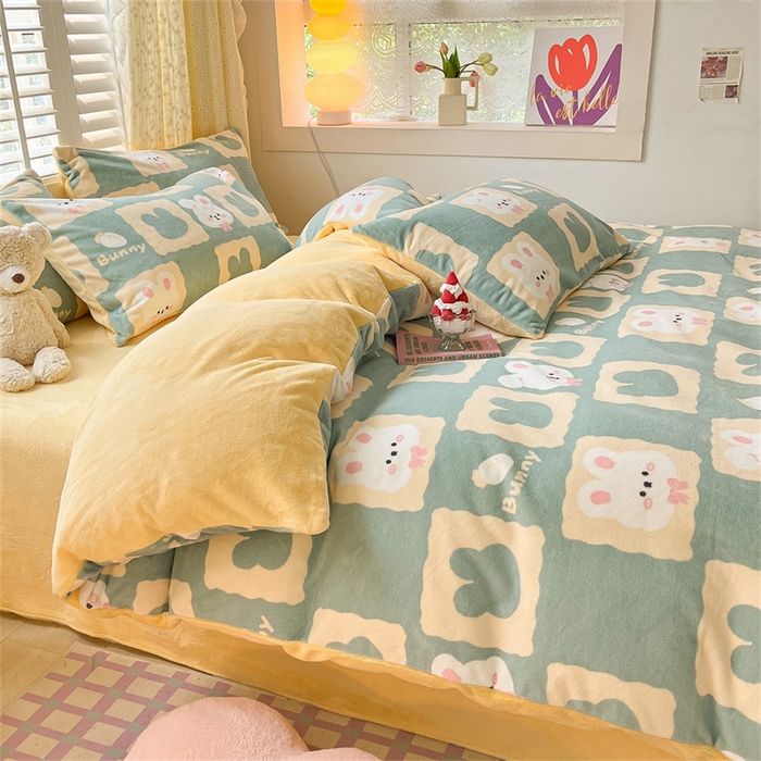 91家纺网 家纺一手货源 找家纺 古吉梦 2023新增牛奶绒印花（跑量款） 棋盘格兔