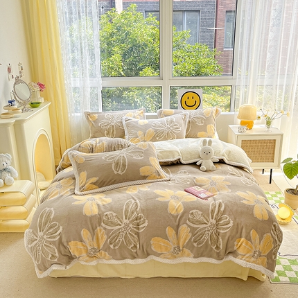 91家纺网 家纺一手货源 找家纺 （总）琪格格2023年琪格格印花A牛奶绒B兔兔绒大包边四件套