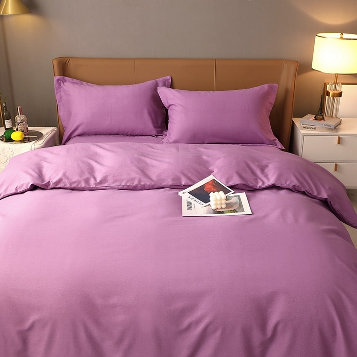 91家纺网 家纺一手货源 找家纺 晶缦家纺 2023加厚全棉纯色生态磨毛多规格四件套 纯依-魅紫