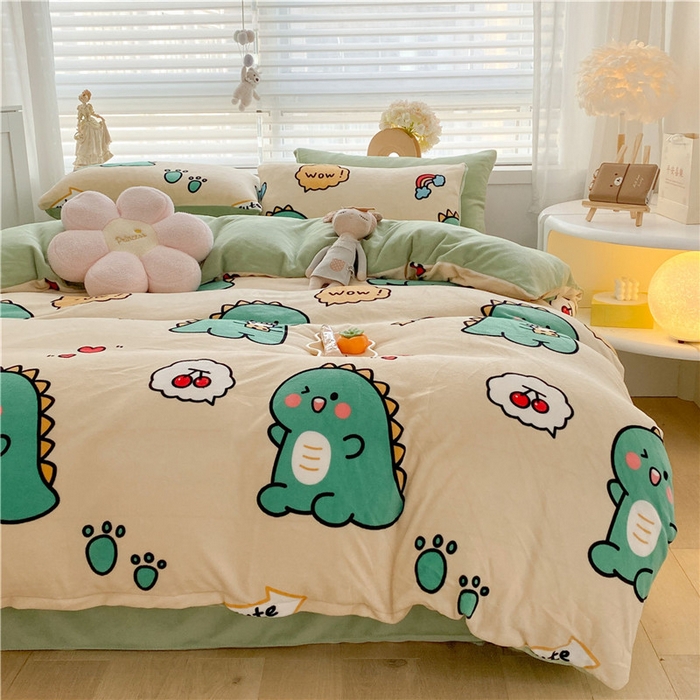 91家纺网 家纺一手货源 找家纺 古吉梦 2023新增牛奶绒印花（跑量款） 恐龙黄