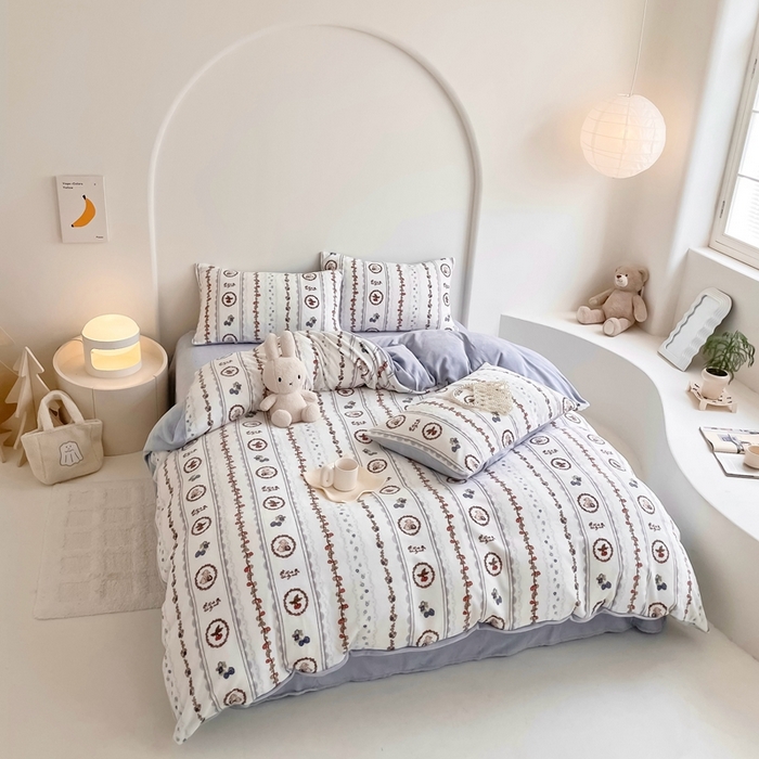 91家纺网 家纺一手货源 找家纺 潘朵拉 2023新款秋冬ins韩系牛奶绒印花四件套 冬日缤纷