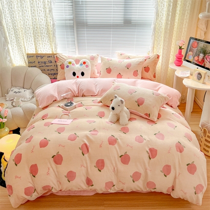顾里家纺 新款ins少女保暖牛奶绒四件套第二批 水蜜桃