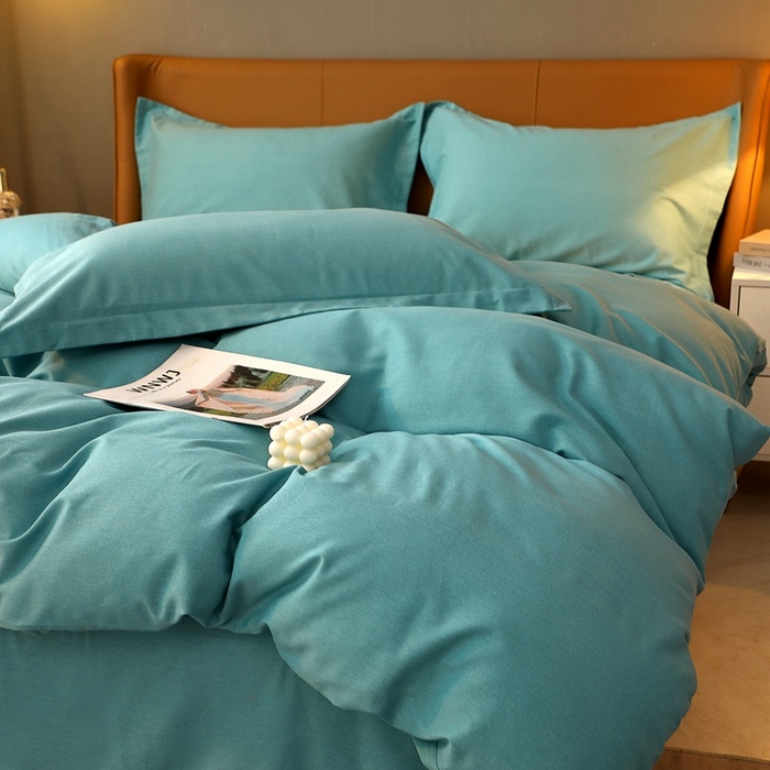 91家纺网 家纺一手货源 找家纺 晶缦家纺 2023加厚全棉纯色生态磨毛多规格四件套 纯依-豆绿