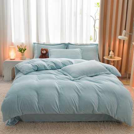 91家纺网 家纺一手货源 找家纺 简爱2025新款纯色双拼牛奶绒四件套被套（跑量款）直播 天蓝