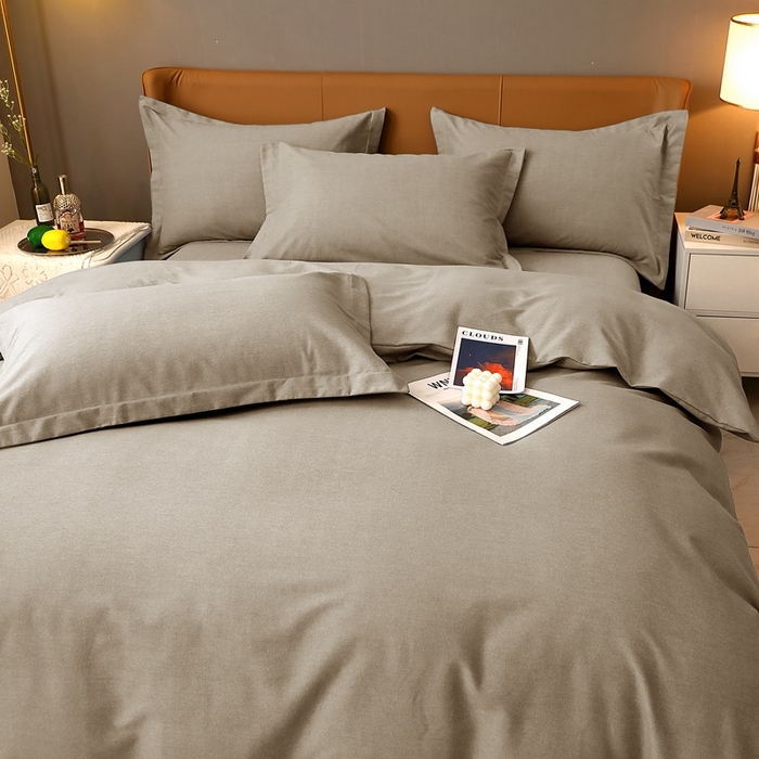 91家纺网 家纺一手货源 找家纺 晶缦家纺 2023加厚全棉纯色生态磨毛多规格四件套 纯依-时尚灰