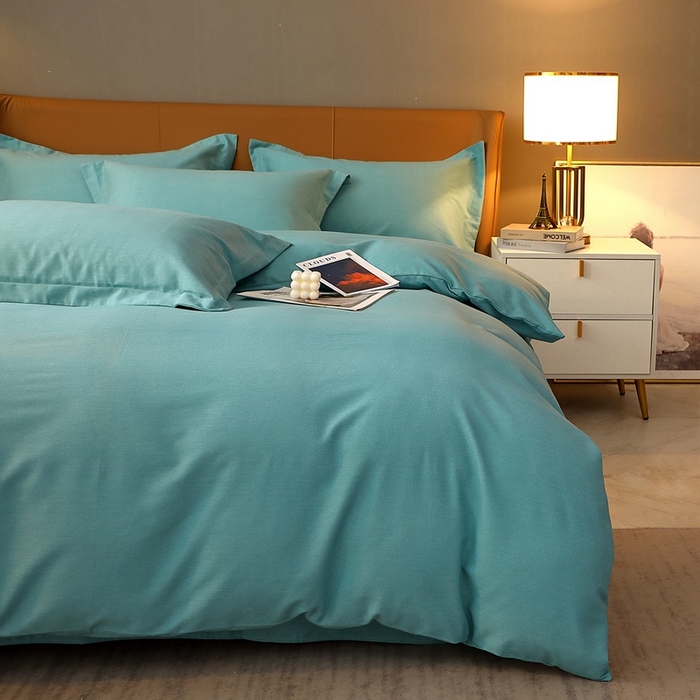 91家纺网 家纺一手货源 找家纺 晶缦家纺 2023加厚全棉纯色生态磨毛多规格四件套 纯依-豆绿