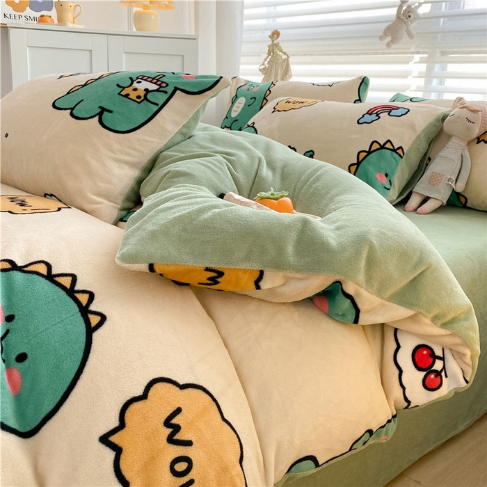 91家纺网 家纺一手货源 找家纺 古吉梦 2023新增牛奶绒印花（跑量款） 恐龙黄