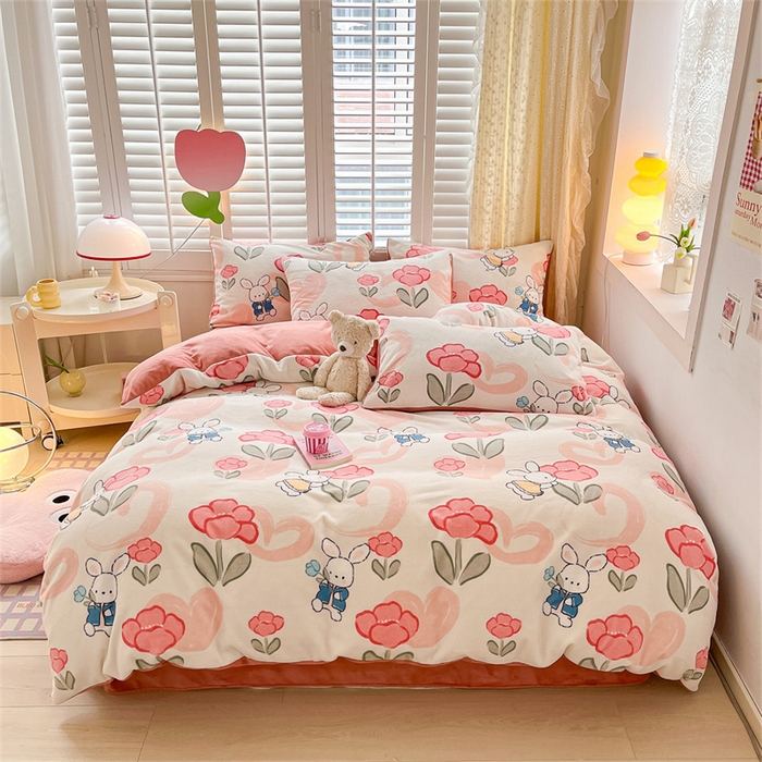 91家纺网 家纺一手货源 找家纺 古吉梦 2023新增牛奶绒印花（跑量款） 可爱兔兔