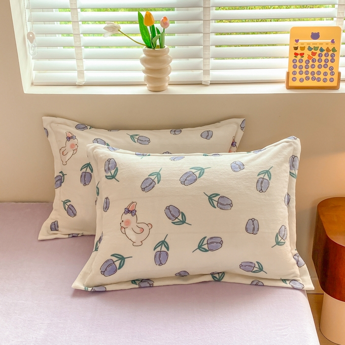 91家纺网 家纺一手货源 找家纺 沐慕 2024新款牛奶绒加厚保暖卡通印花四件套 紫系小兔