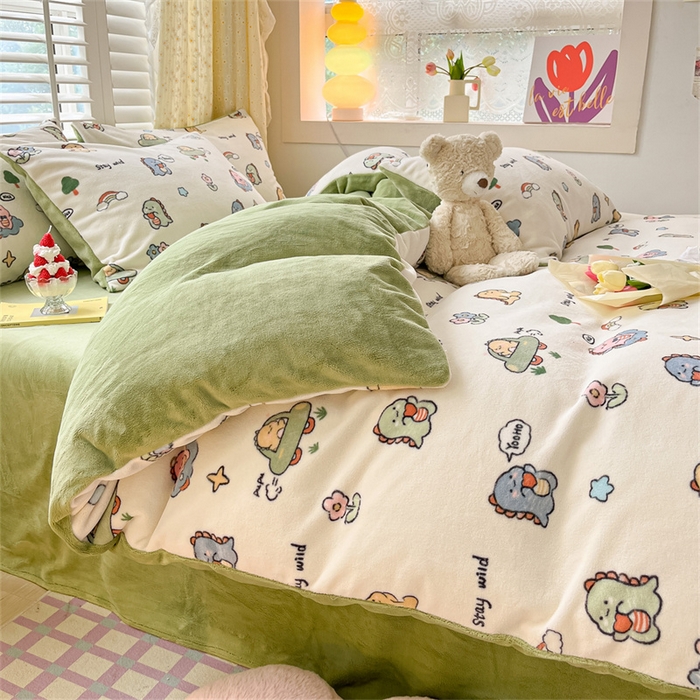 91家纺网 家纺一手货源 找家纺 古吉梦 2023新增牛奶绒印花（跑量款） 小恐龙-米