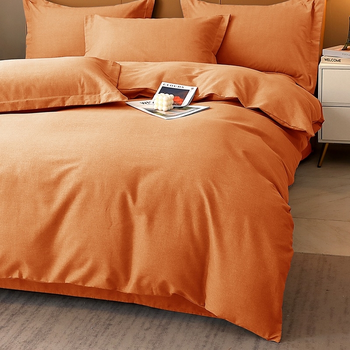 91家纺网 家纺一手货源 找家纺 晶缦家纺 2023加厚全棉纯色生态磨毛多规格四件套 纯依-时尚桔