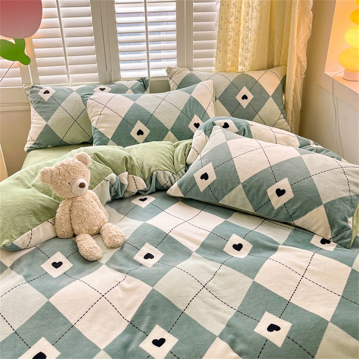 91家纺网 家纺一手货源 找家纺 古吉梦 2023新增牛奶绒印花（跑量款） 菱格-绿