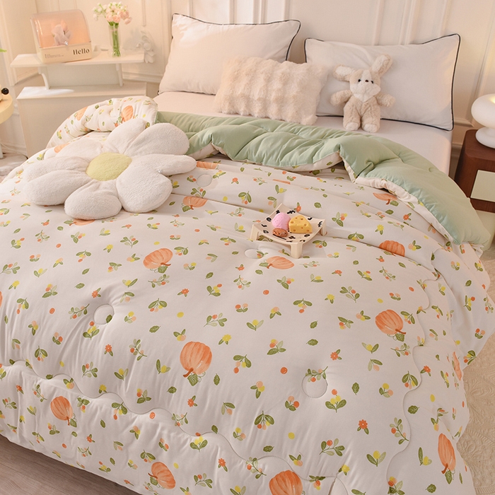 91家纺网 家纺一手货源 找家纺 妖妖家纺 2023妖妖超柔水洗双层纱冬被 南瓜瓜