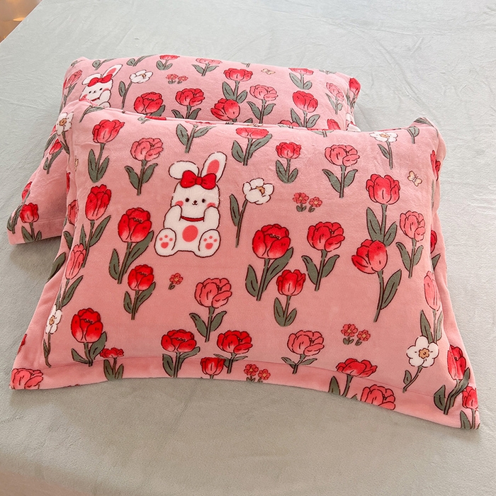 91家纺网 家纺一手货源 找家纺 妖妖家纺 2023新款牛奶绒四件套 花朵兔