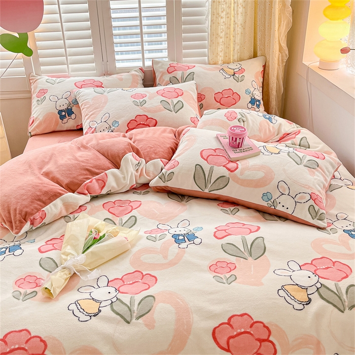 91家纺网 家纺一手货源 找家纺 古吉梦 2023新增牛奶绒印花（跑量款） 可爱兔兔