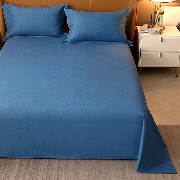91家纺网 家纺一手货源 找家纺 晶缦家纺 2023加厚全棉纯色生态磨毛多规格单品四件套--床单 纯依-宾利蓝