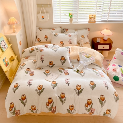 91家纺网 家纺一手货源 找家纺 （总）沐慕 2024新款牛奶绒加厚保暖卡通印花四件套