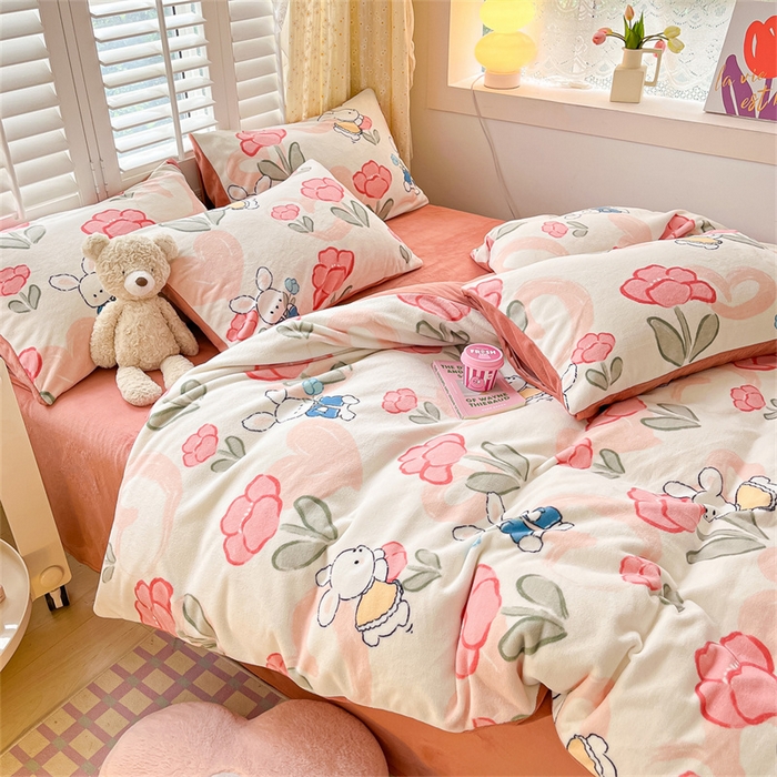 91家纺网 家纺一手货源 找家纺 古吉梦 2023新增牛奶绒印花（跑量款） 可爱兔兔