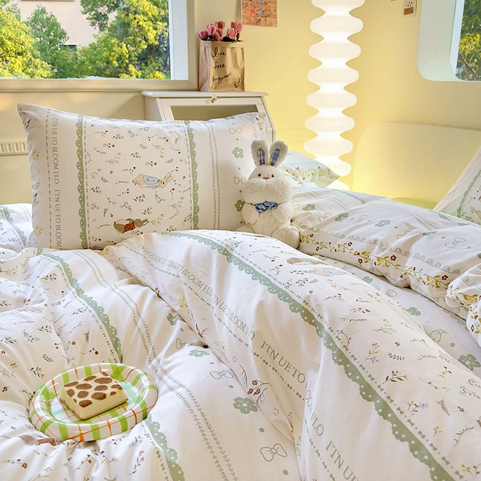 91家纺网 家纺一手货源 找家纺 田野 2023新款秋冬款13372全棉四件套 松果兔