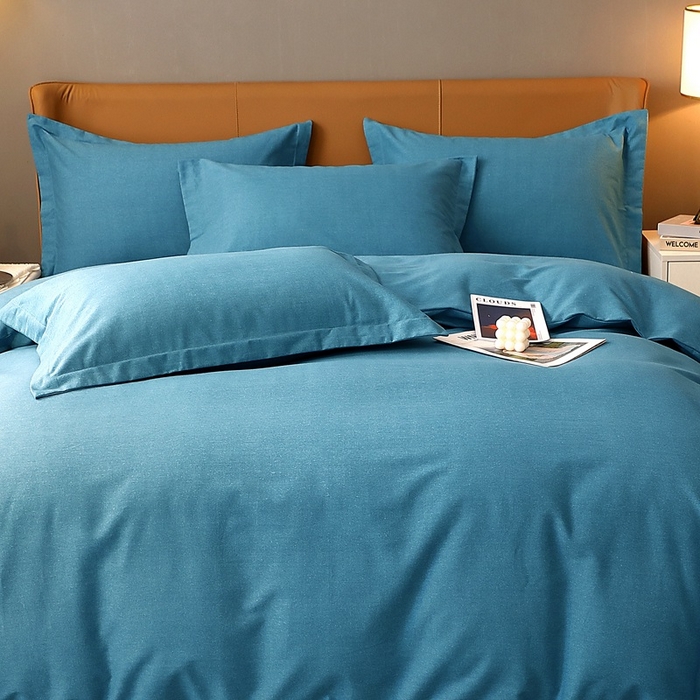 91家纺网 家纺一手货源 找家纺 晶缦家纺 2023加厚全棉纯色生态磨毛多规格四件套 纯依-湖蓝