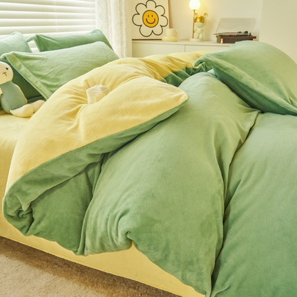 91家纺网 家纺一手货源 找家纺 （总）慕晨高克重爆款直播纯色牛奶绒法莱绒双拼素色三四件套单被套床单