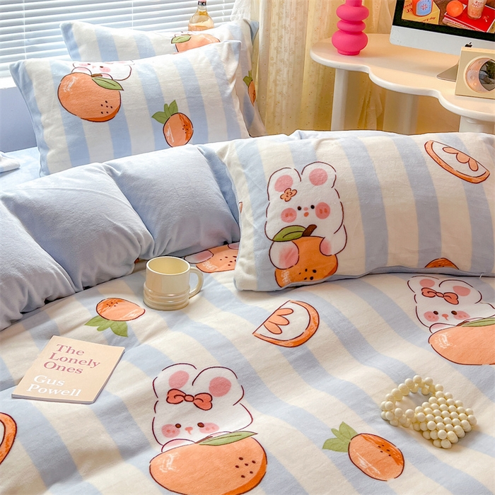 91家纺网 家纺一手货源 找家纺 顾里家纺 2023新款ins少女保暖牛奶绒四件套第二批 桔子小兔