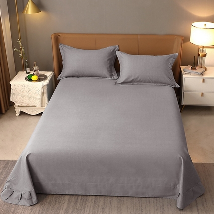 晶缦家纺 2023加厚全棉纯色生态磨毛多规格单品四件套--床单 纯依-银灰