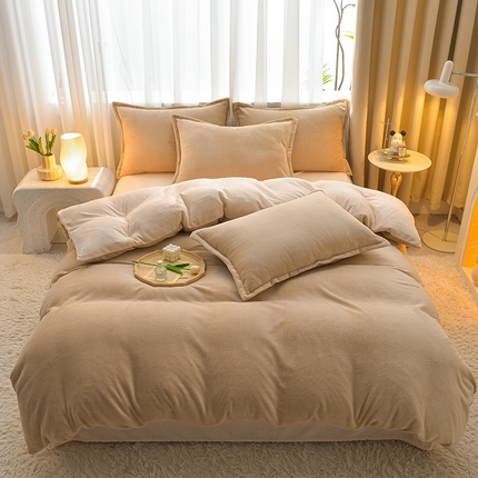 91家纺网 家纺一手货源 找家纺 简爱2025新款纯色双拼牛奶绒四件套被套（跑量款）直播 卡其奶油