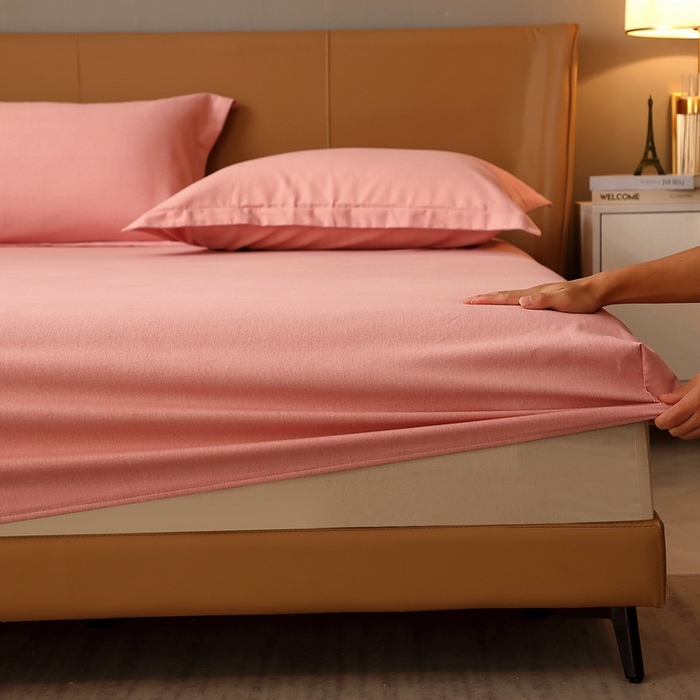 91家纺网 家纺一手货源 找家纺 晶缦家纺 2023加厚全棉纯色生态磨毛多规格单品四件套--床笠 纯依-粉玉