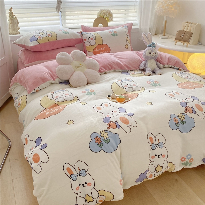 91家纺网 家纺一手货源 找家纺 古吉梦 2023新增牛奶绒印花（跑量款） 萌兔乐园