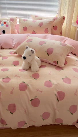 91家纺网 家纺一手货源 找家纺 顾里家纺 2023新款ins少女保暖牛奶绒四件套第二批 水蜜桃