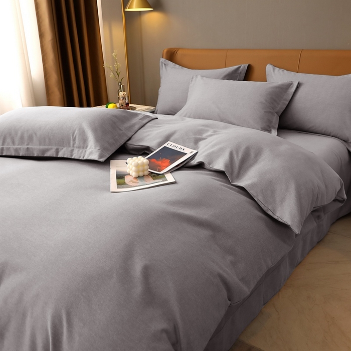 91家纺网 家纺一手货源 找家纺 晶缦家纺 2023加厚全棉纯色生态磨毛多规格四件套 纯依-银灰